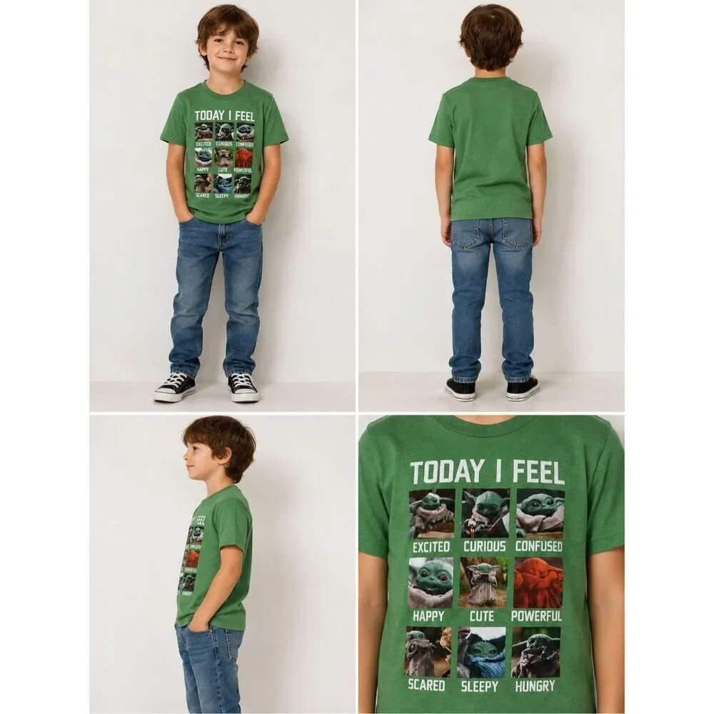 Star Wars The Mandalorian Grogu Today I Feel Graphic T-Shirt Sz Youth M 8 Green